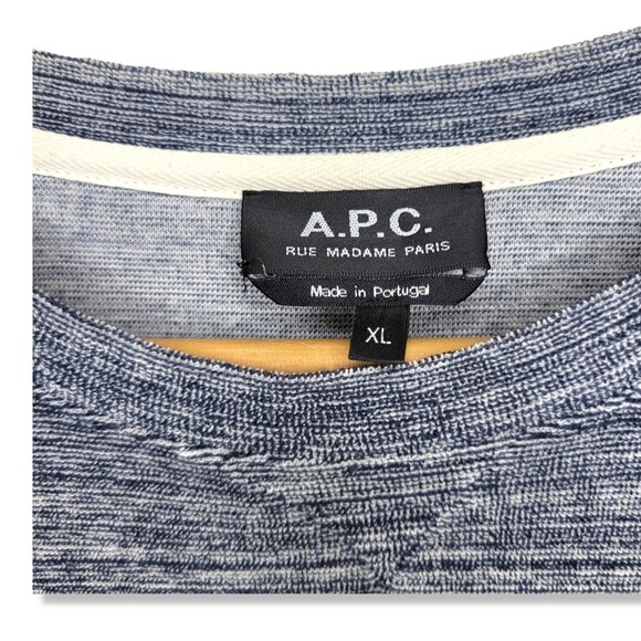 APC MAX CREW SWEAT Blue White Striped Crew Neck Cotton Terrycloth Men's Size XL - Picture 3 of 9